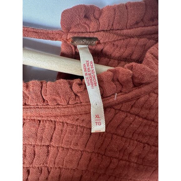 Free People Smocked Top Womens Sz XL Ruffle Peasant Stretchy Cropped Cottagecore - Picture 5 of 8